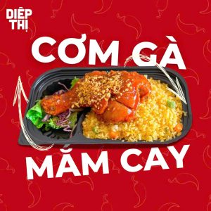 Hộp cơm chiên đùi gà sốt mắm cay Diệp Thị màu đỏ bắt mắt